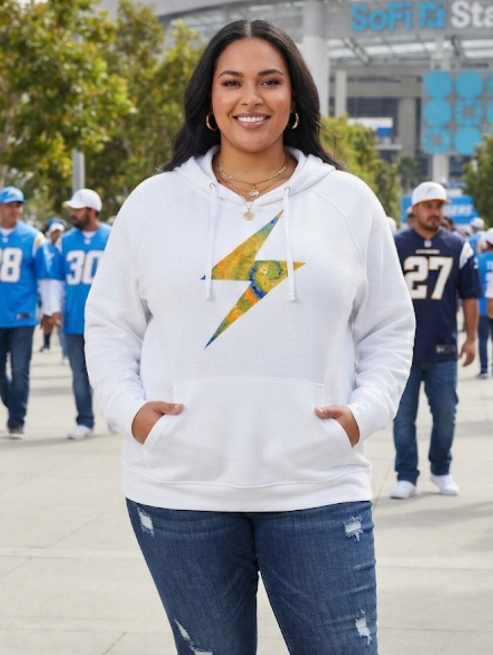 LA Chargers Tie Dye Bolt White XXL NFL Legends Global Collection Sweatshirt